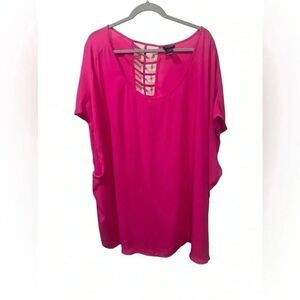 Torrid hot bright pink pullover dressy business top size 6 peep hole blouse